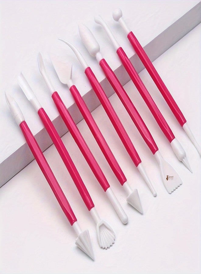 Ganesh Pottery مجموعة أدوات فخار بلاستيكية خزفية مكونة من 8 قطع، رؤوس مزدوجة للنحت، تشكيل الطين، النحت، التشكيل، تزيين الكيك بعجينة السكر، أدوات بوليمرية لمستلزمات الفنون والحرف اليدوية للأطفال والفنانين (عشوائي) - Image 3